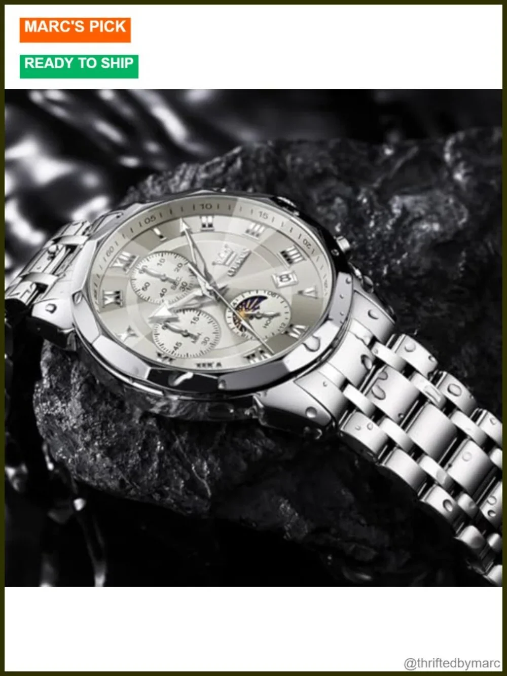 Men's Quartz Chronograph Dress Watch - Luminous Date Stainless Steel